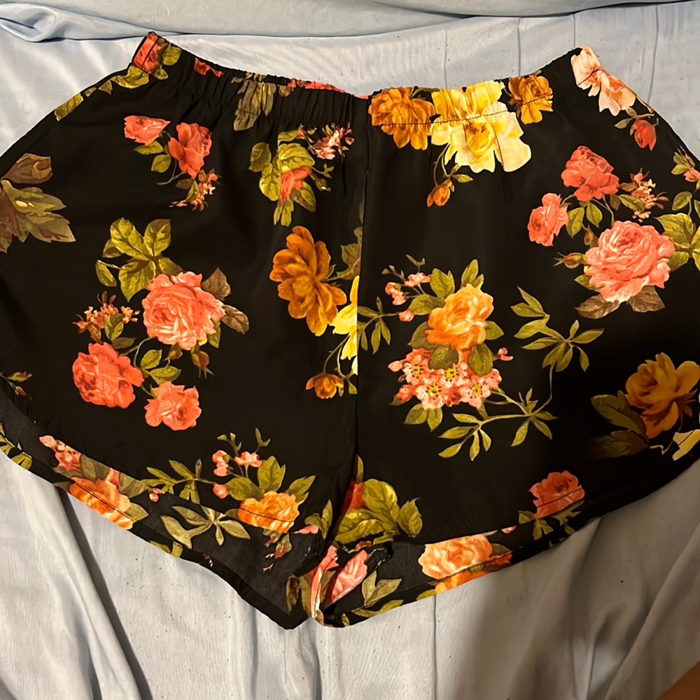 Black Floral Shorts